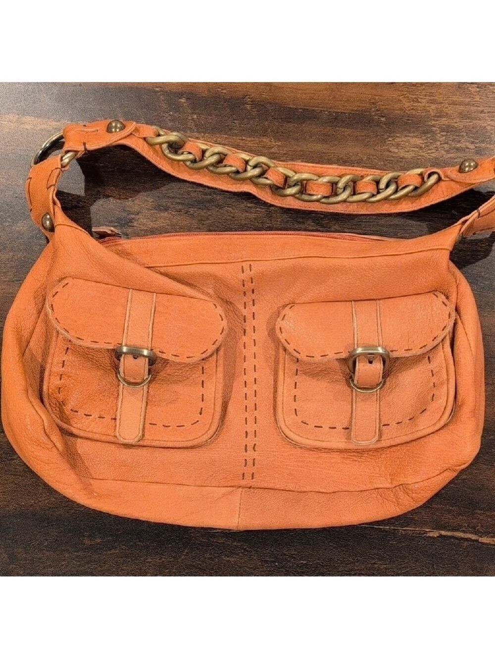 Carla Mancini Orange Leather Hobo Bag Purse
